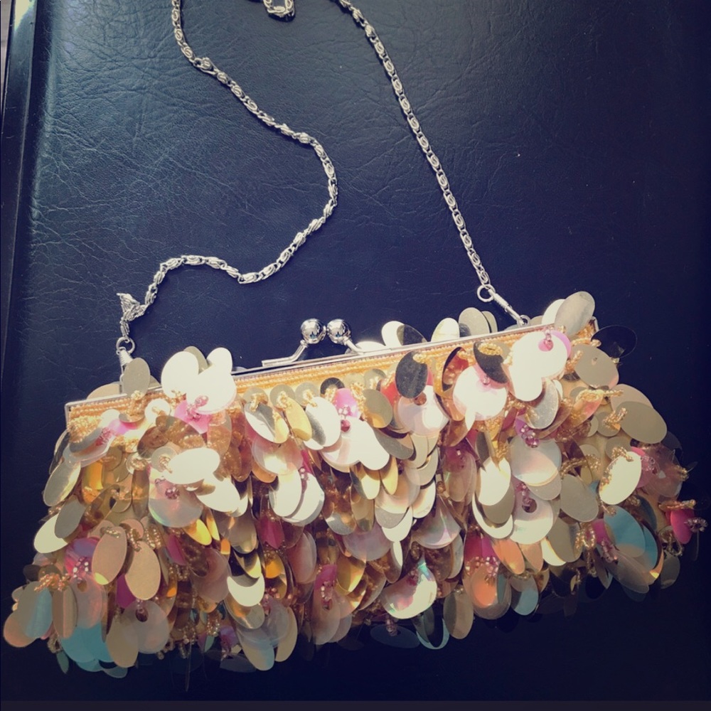Gorgeous vintage pink silver gold evening bag